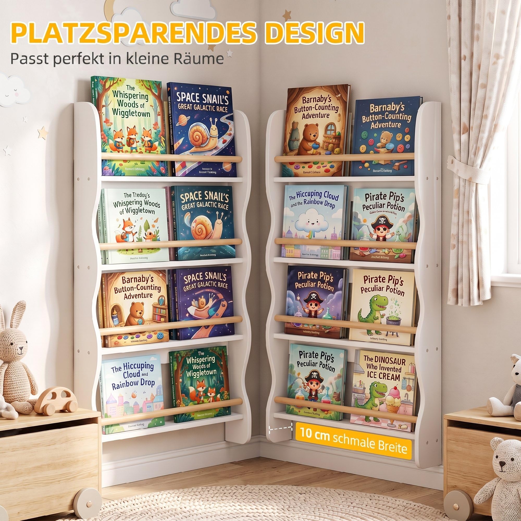 AIYAPLAY Bücherregal Kinder Wandregal mit Kippschutz 60 x 10 x 98 cm Weiß