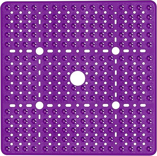 Miniatura 18 de Tapete de ducha cuadrado grande de 27 x 27 pulgadas, color negro, tapete antideslizante para ducha interior con grandes orificios de drenaje de