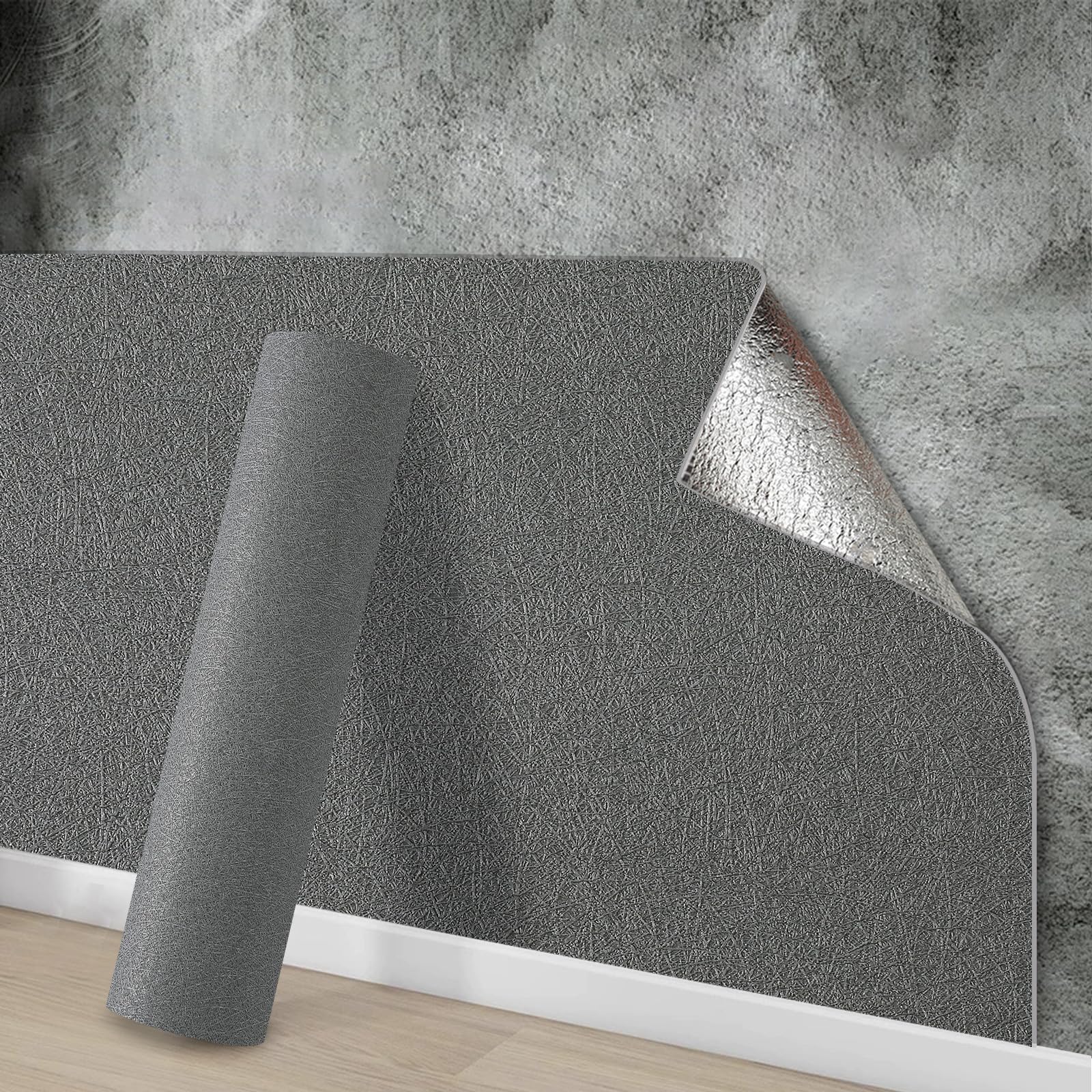 Anttyscar 3Roll Dark Grey Thicken Thermal Insulation Self-Adhesive Wallpaper, Peel and Stick Wallpaper, Room Cold-Proof Wall Sticker Wall Panels, Waterproof PE Foam for Living Room, and Kids Bedroom — image 1