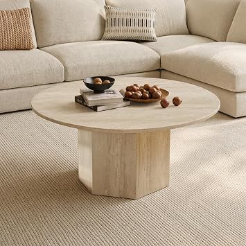 Small Round Coffee Table, 35.4 Inch Coffee Tables with Sintered Stone Top