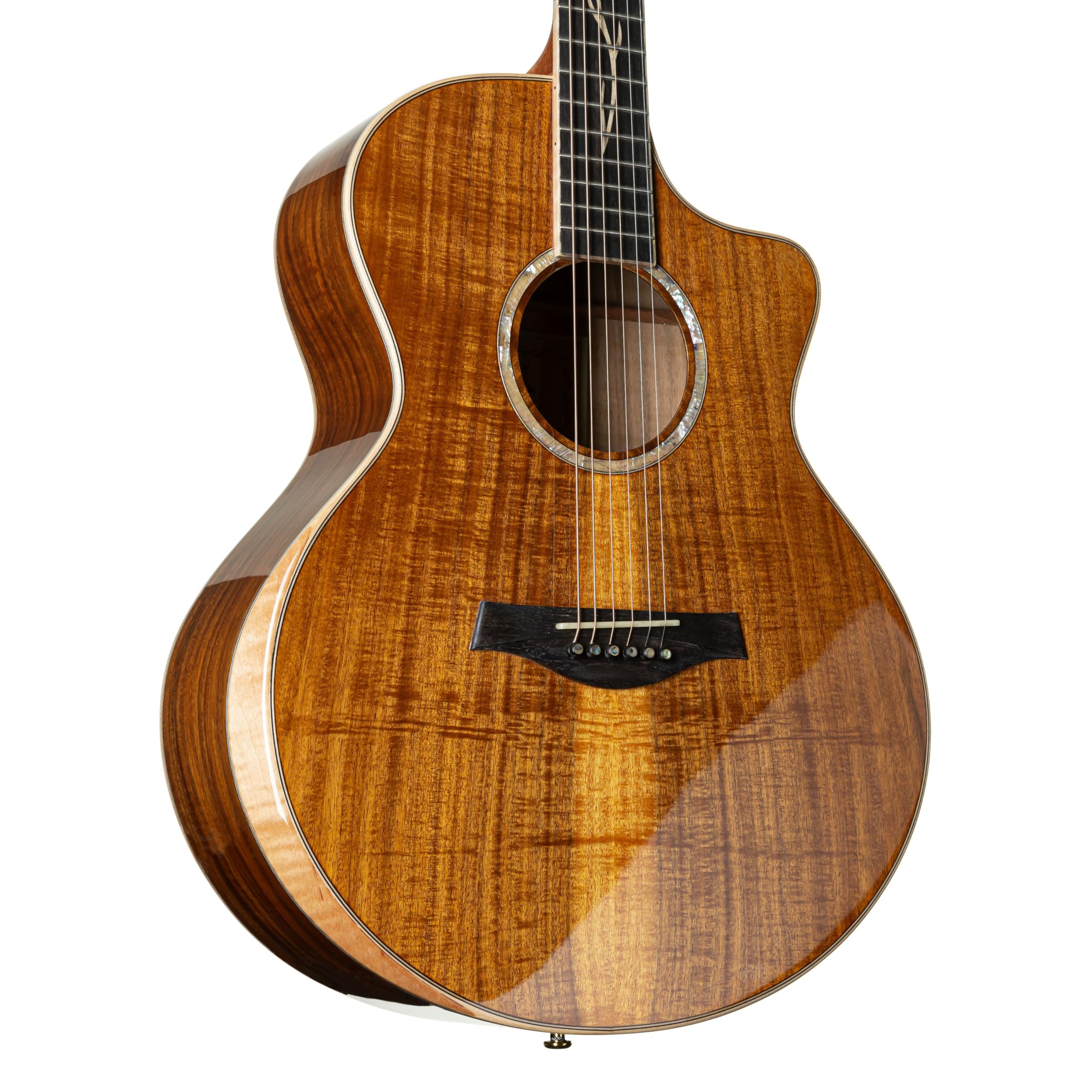 Fame Koa Deluxe Westerngitarre, Akustik-Gitarre mit Tonabnehmer, elektroakustische Gitarre, Grand Auditorium mit Cutaway und Natural Koa Decke