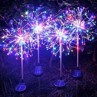Solar Garden Lights Outdoor Yard Decorations, 4 Pack 150Leds Pathway Light, Fairy Firework Stake Lights for Garden, Patio, Pathway, Flowerbed Multicolor