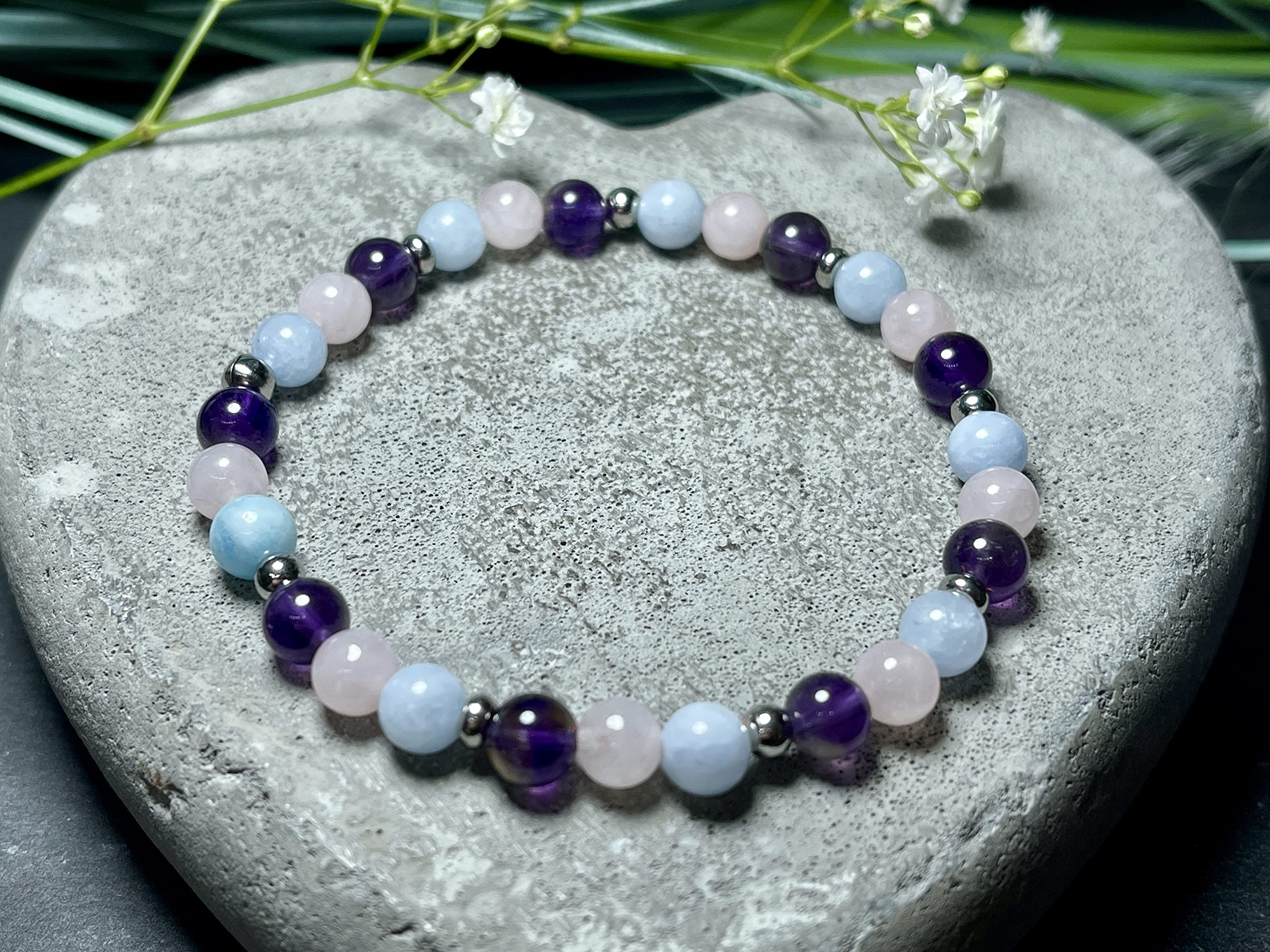 Armband Mix Amethyst Aquamarin Rosenquarz Edelstahlperlen - Perlenarmband Damen Kinder - echte Edelsteine - Handmade Personalisierbar