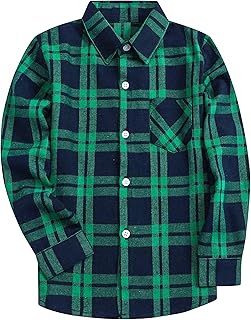Boys and Mens Flannel Plaid Long Sleeve Shirt Casual Button Down Shirts