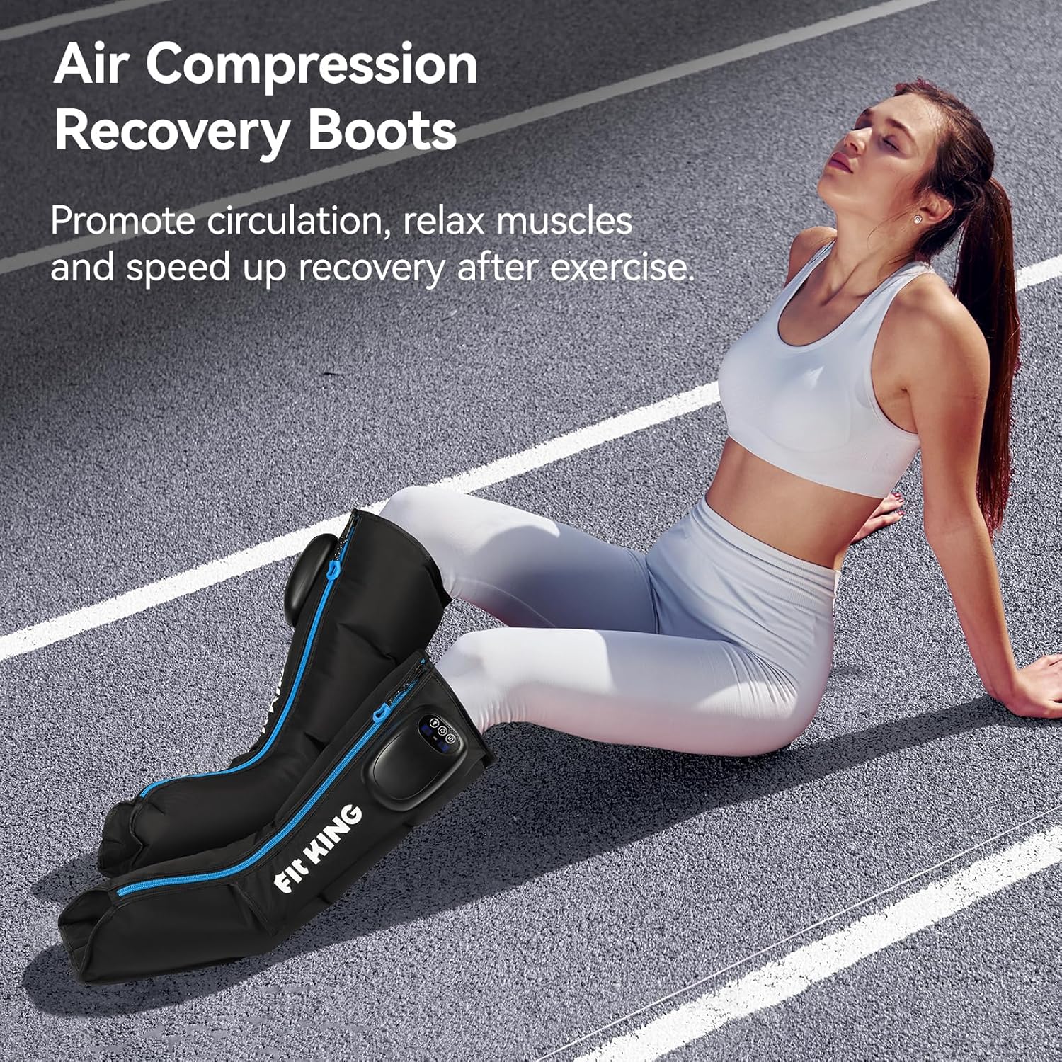 FIT KING Cordless Foot and Calf Massage Boots, Air Compression Recovery System with 3 Modes and 6 Levels Intensities, Zipper Design for Easier Wear, Rechargeable for Both Home and Outdoor Use.