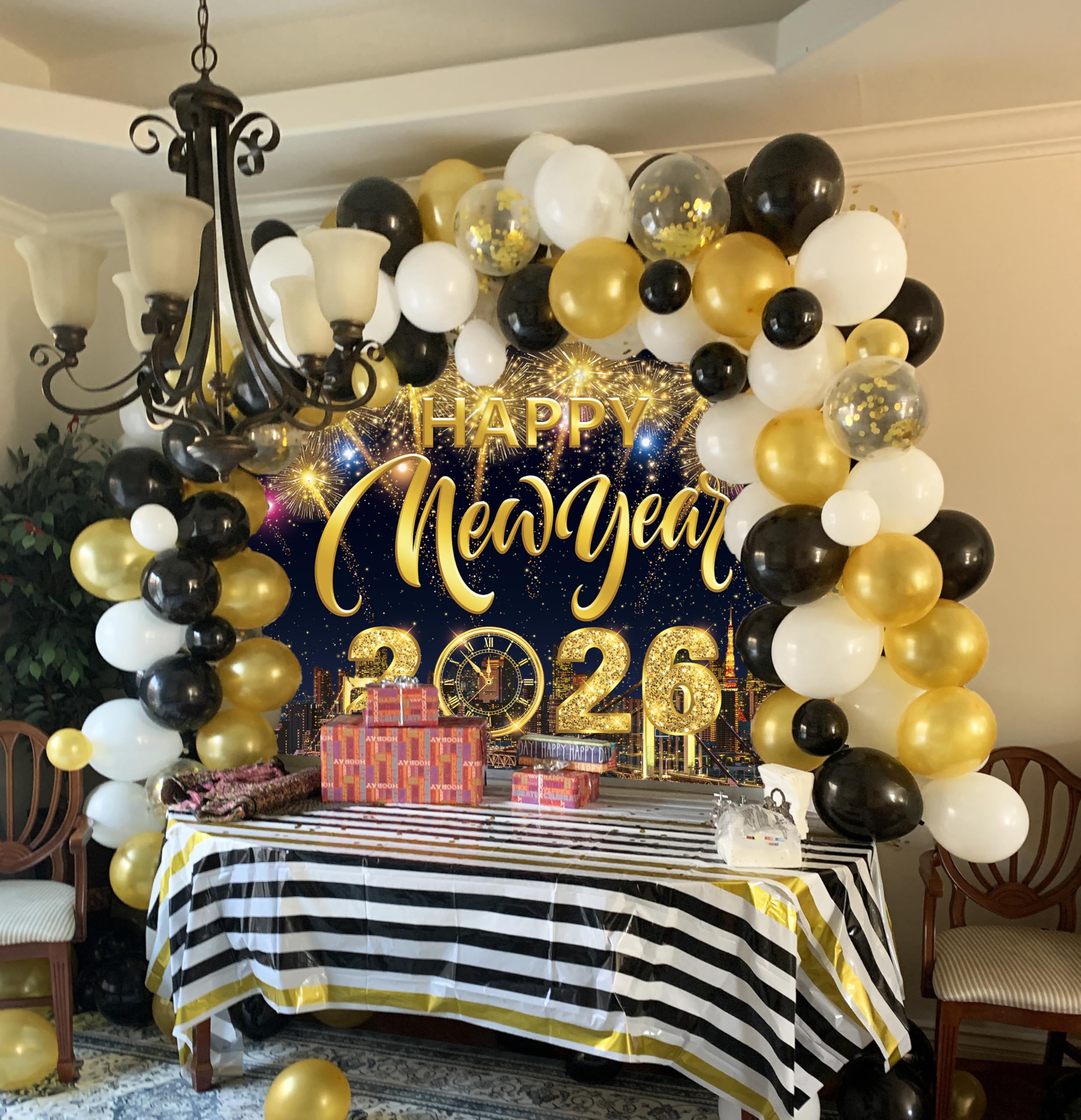 Snapklik.com : Happy New Year Banner Backdrop 2026 Black And Gold ...