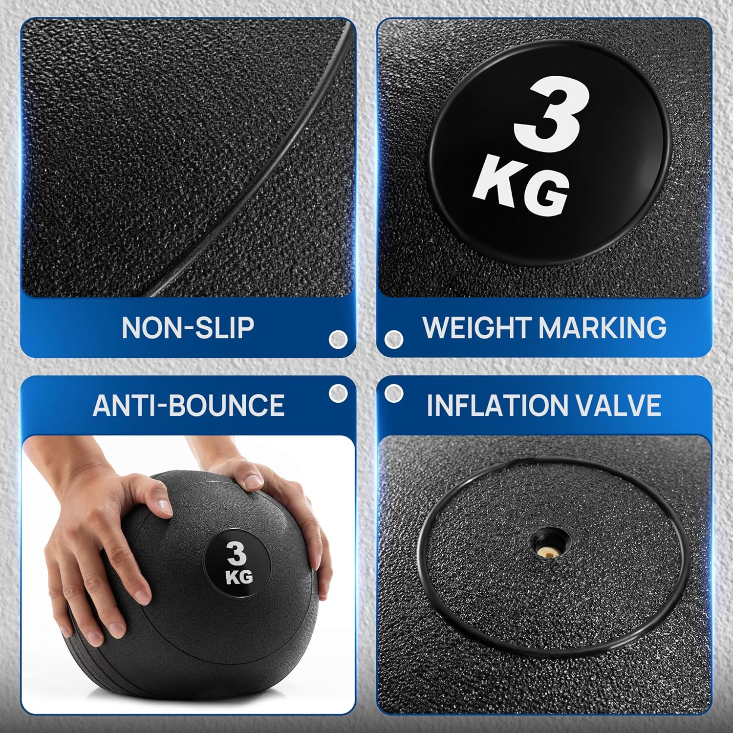 Yes4All DSRD Slam Ball, Medicine Ball, Smooth Surface, 6.6 lbs (3 kg), for Strength Training and Workout, Kilogram Notation Type
