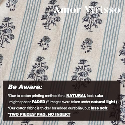 Miniatura 4 de Amor Virisso Juego de 2 fundas de almohada florales de 20 x 20 pulgadas, fundas de almohada con estampado de bloques neutros y florales a rayas