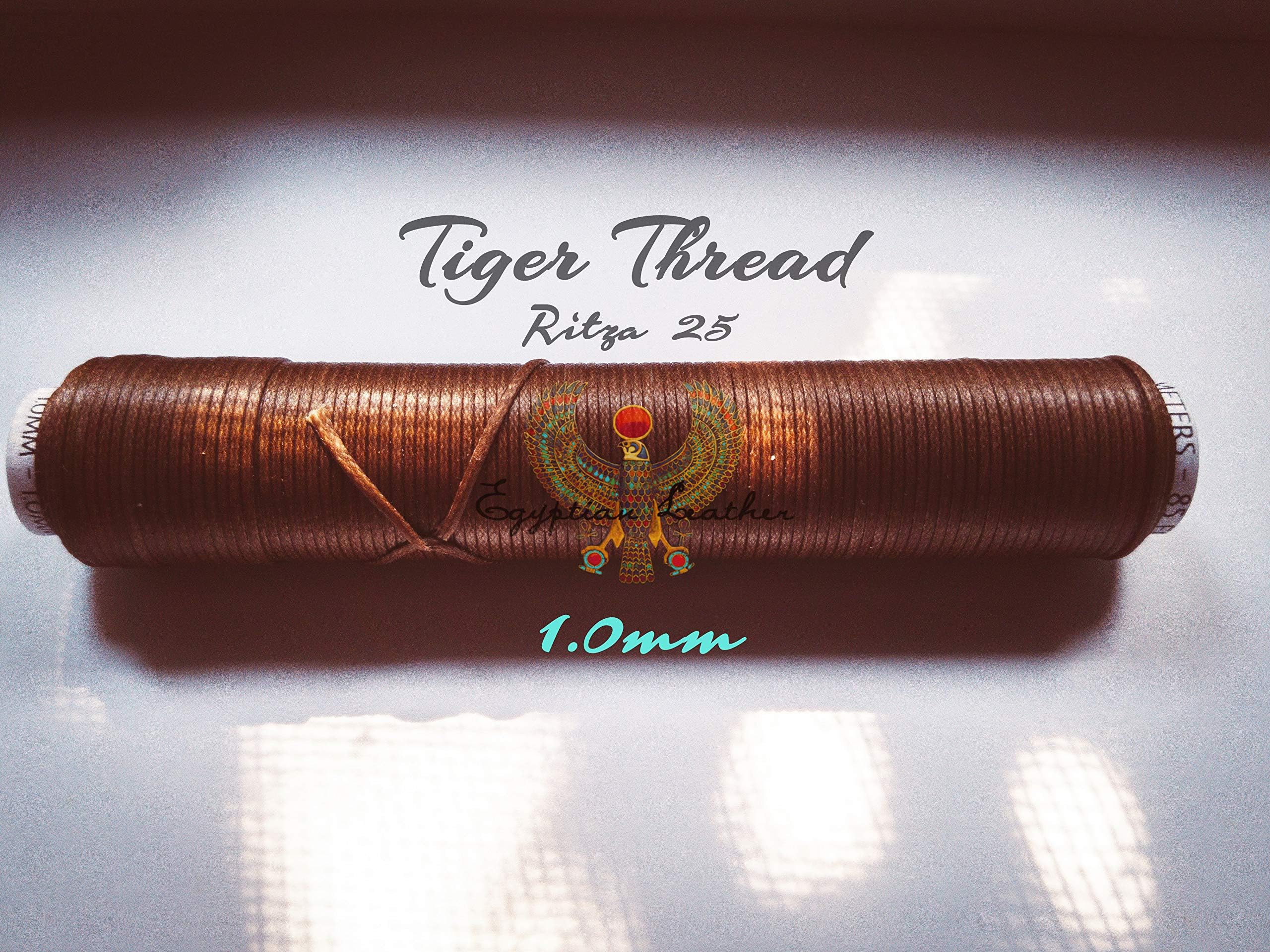 1.0mm Ritza 25 Tiger Thread - Braided Polyester Thread - Waxed for Leather Hand Sewing - by Julius Koch - Made in Germany - Custom Spools by Egyptian Thread Company, 50 Meters, Dark Brown - JK21