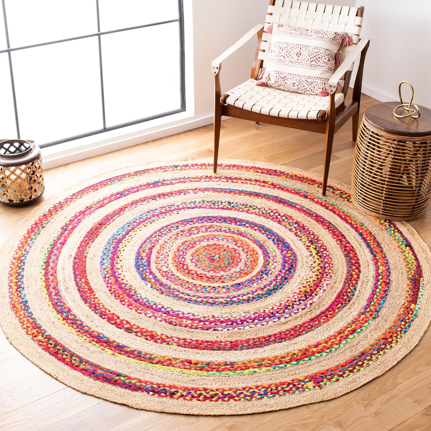 SAFAVIEH Natural Fiber Round Collection 3' Round Pink NFB301U Handmade Boho Country Charm Jute Area Rug
