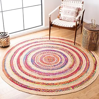 SAFAVIEH Natural Fiber Round Collection 6' Round Pink NFB301U Handmade Boho Country Charm Jute Area Rug
