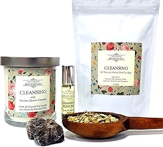 Cleansing Pure & Natural Ritual Kit 100% Natural & Non-Toxic for Purification, Bad Energy & Spiritual Cleansing with 1 Candle,a Roll-On Perfume & 3 Herbal Tea Bath Bags Pagan Hoodoo Conjure Wiccan