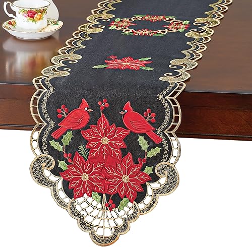 Miniatura 1 de Collections Etc Manteles de mesa bordados de flor de pascua cardenal