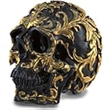 READAEER Small Size Human Skull Resin Statue Head Sculptures Skull Collectible Figurines (Black & Golden)