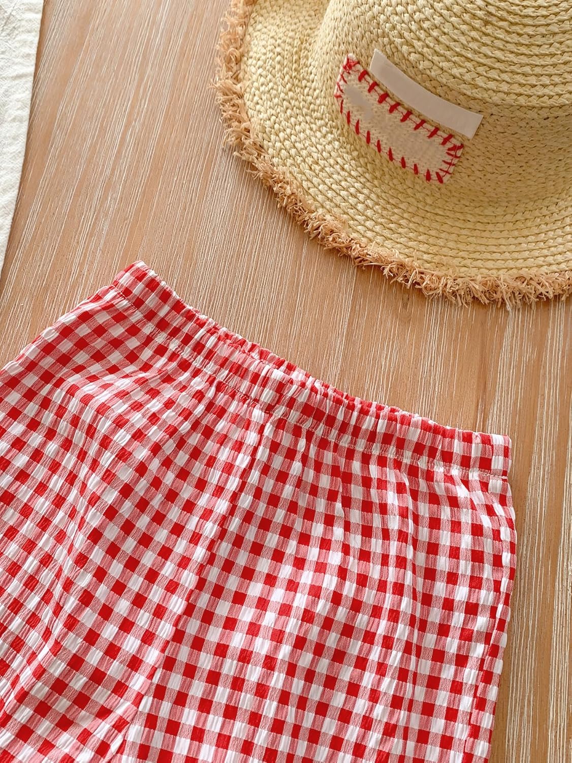 SHENHE Toddler Girl's Gingham Outfit 2 Piece Cute Gingham Bow Ruffle Peplum Top and Pants Birthday Set - Image 6