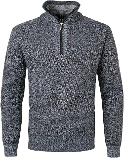 Mens 1/4 Zip Neck Jumper Sweater Ribbed Slim Fit Knitted Pullover Set-in Classic Fleece Lined Knitwear Ribbed Cardigan with Zip