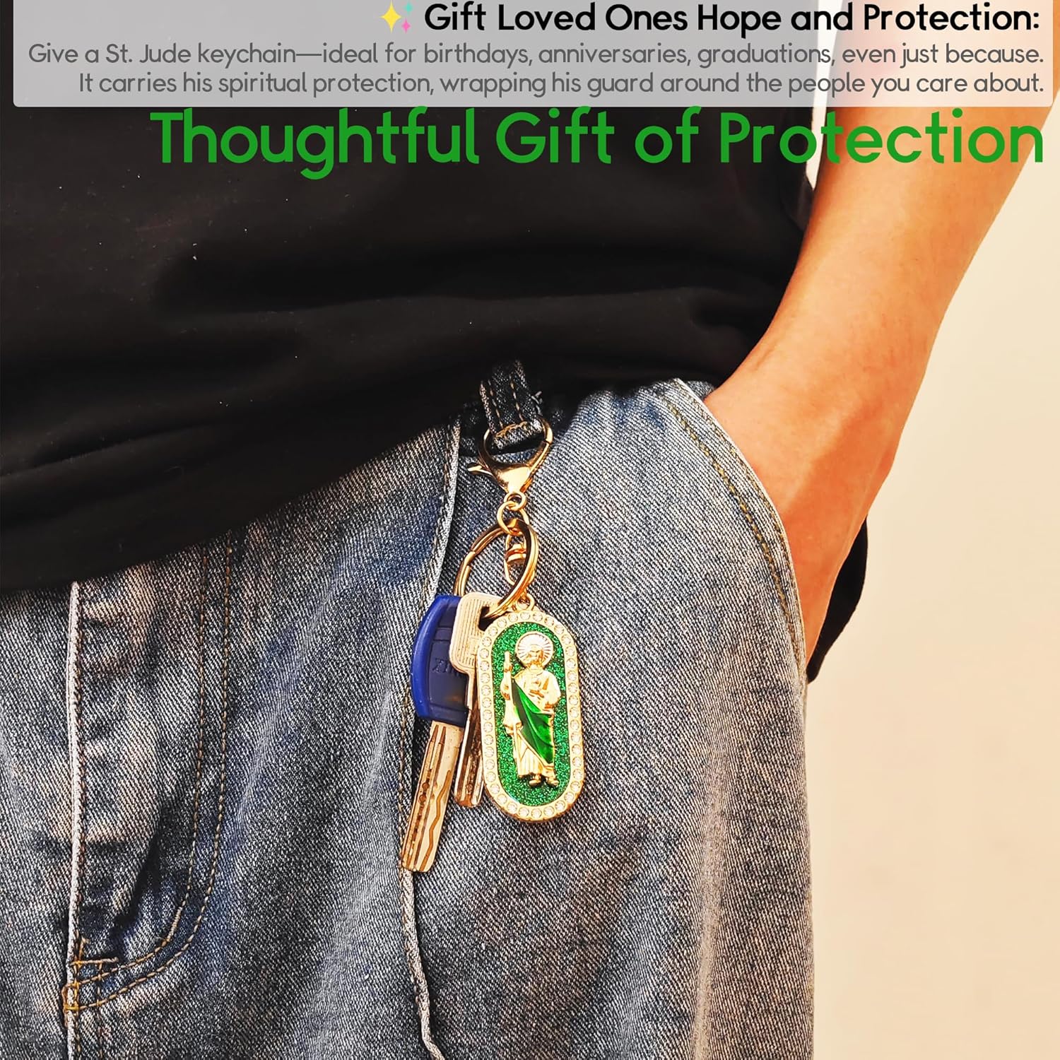 San Judas Tadeo Keychain, Catholic Christian Gift for Women Men, St Jude Holy Medal for Impossible Causes & Family Protection - Image 7