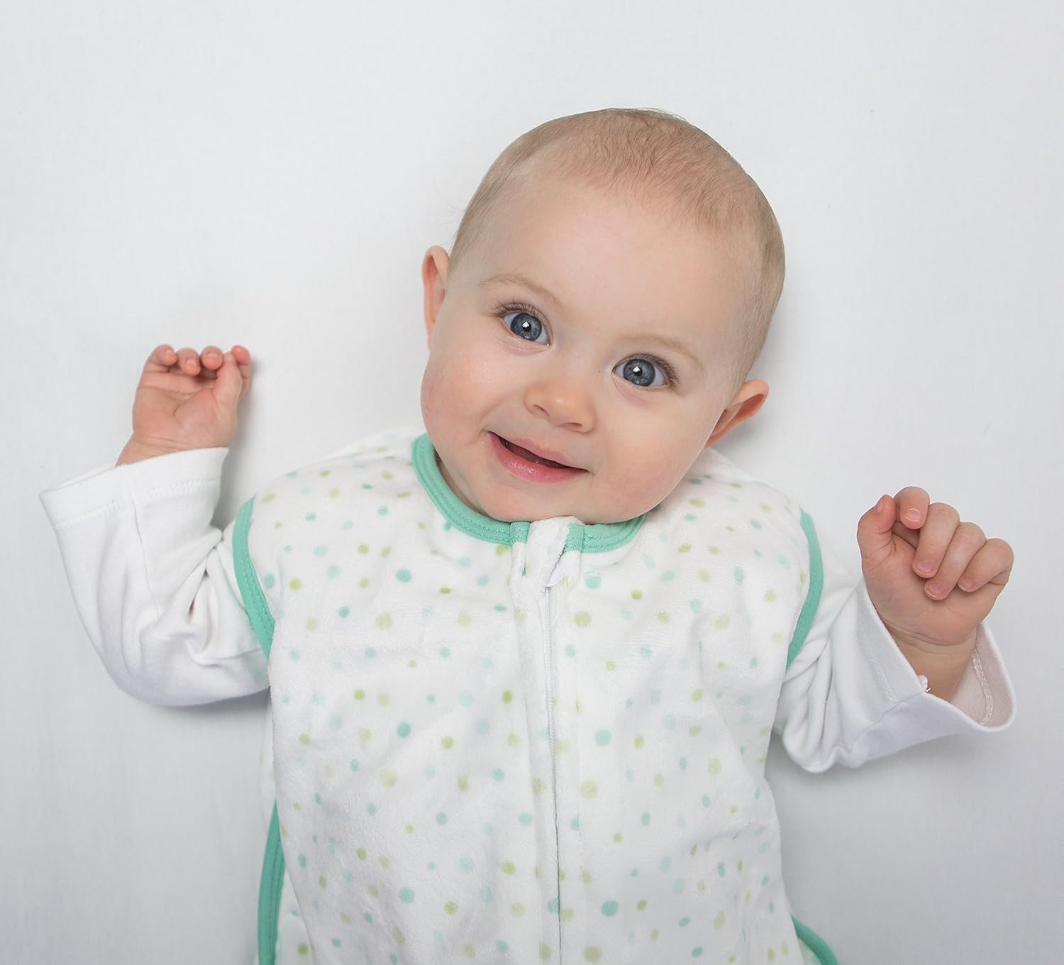 Amazing Baby Microfleece Sleeping Sack, Wearable Blanket with 2-Way Zipper, Use After Swaddle Transition, Playful Dots, SeaCrystal, Small 0-6 Month - Image 2