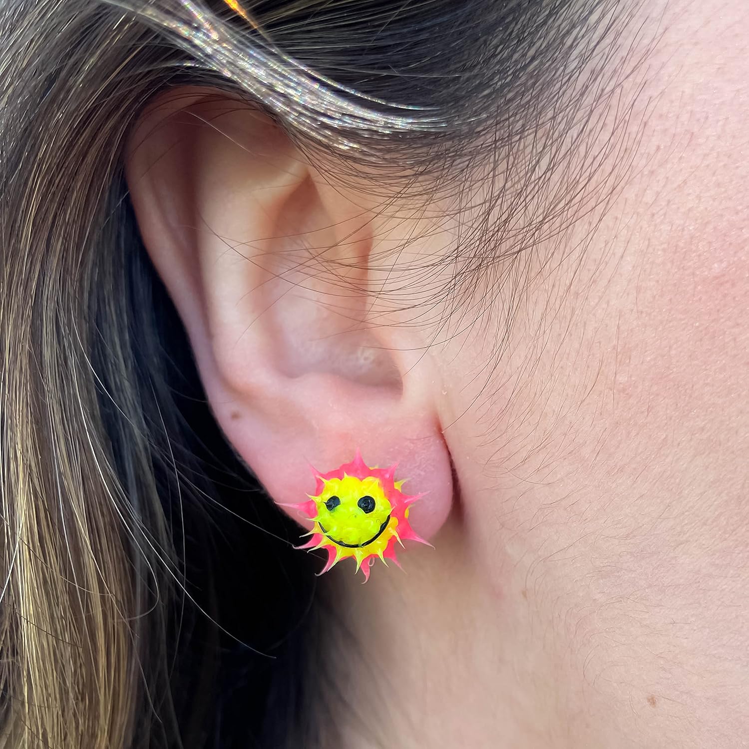 6 Spike Earrings for Women - Silicone Stud Earrings Set, Kawaii Smiley Face Earring Pack for Adults, Funk Rave Heart Earrings, Womens Y2K 90s Peace Sign Earring image 2