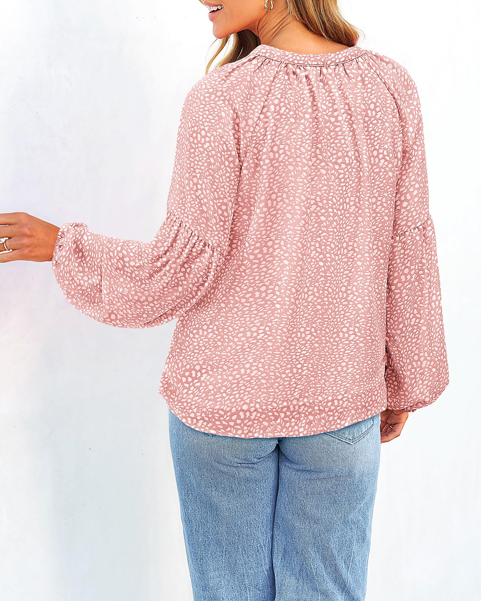 BTFBM Blouses for Women Dressy Casual Floral Boho Tops Trendy V Neck Lightweight Long Sleeve Shirts Fall Clothes 2025