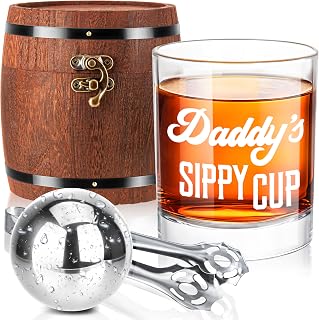 LIGHTEN LIFE Daddy's Sippy Cup Whiskey Glass Set 12 oz, Rocks Glass Dad Gift Ideas in Barrel Box, Unique Bourbon Glass Gifts for Men, New Dad, Husband, Father's Day, Anniversary, Birthday