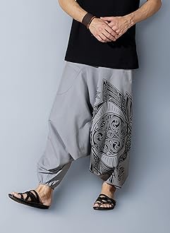 Boho Pants Elastic Ankle Harem for Men, Oversized Exercise Pajama Jogger Loose Boho Aladdin Pant