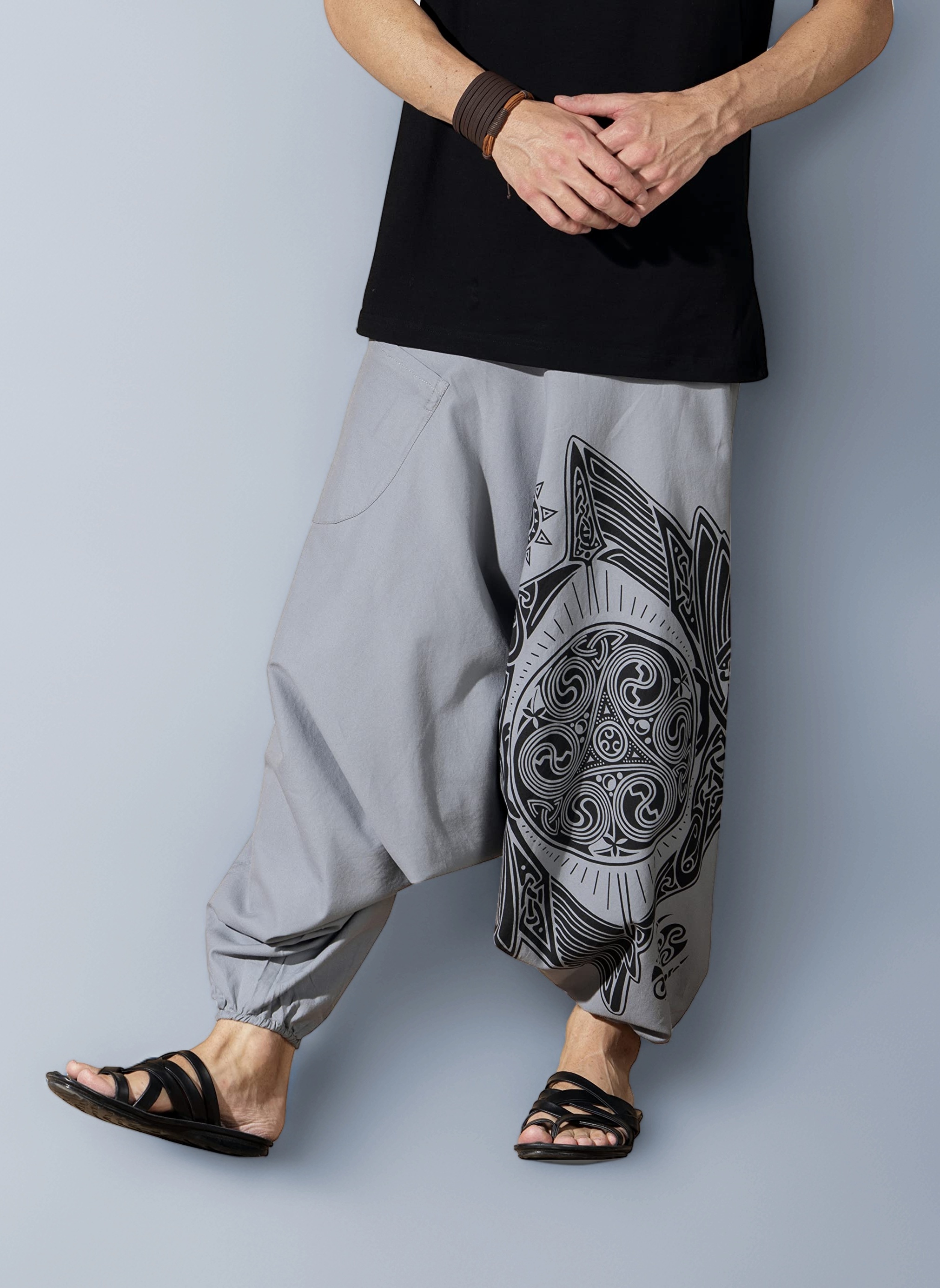 Boho Pants Elastic Ankle Harem for Men, Oversized Exercise Pajama Jogger Loose Boho Aladdin Pant