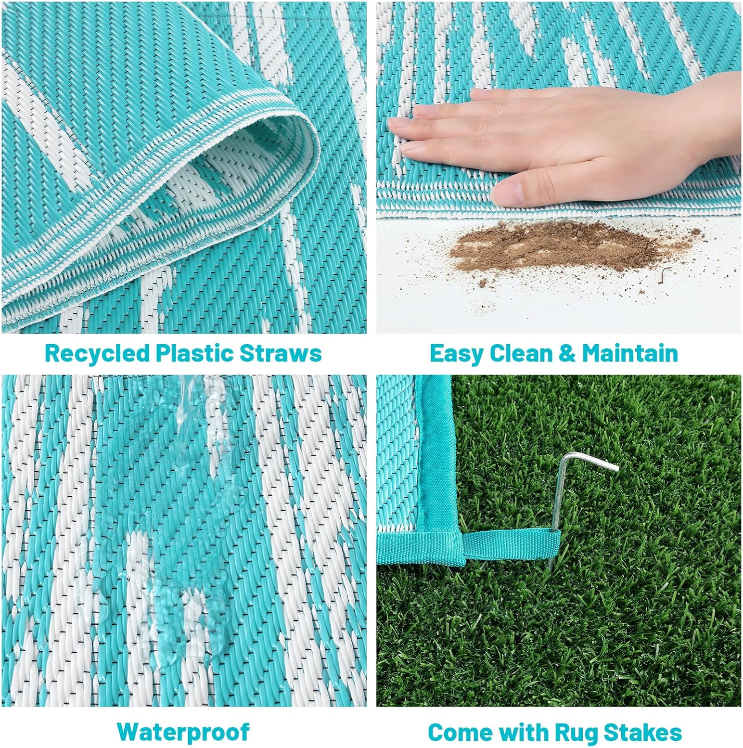 HEBE Outdoor Rug 6' x 9' Waterproof for Patios Clearance, Reversible Plastic Straw Rug Camping Carpet, Indoor Outdoor Area Rugs Patio Mats for RV,Picnic,Backyard,Deck,Balcony,Porch