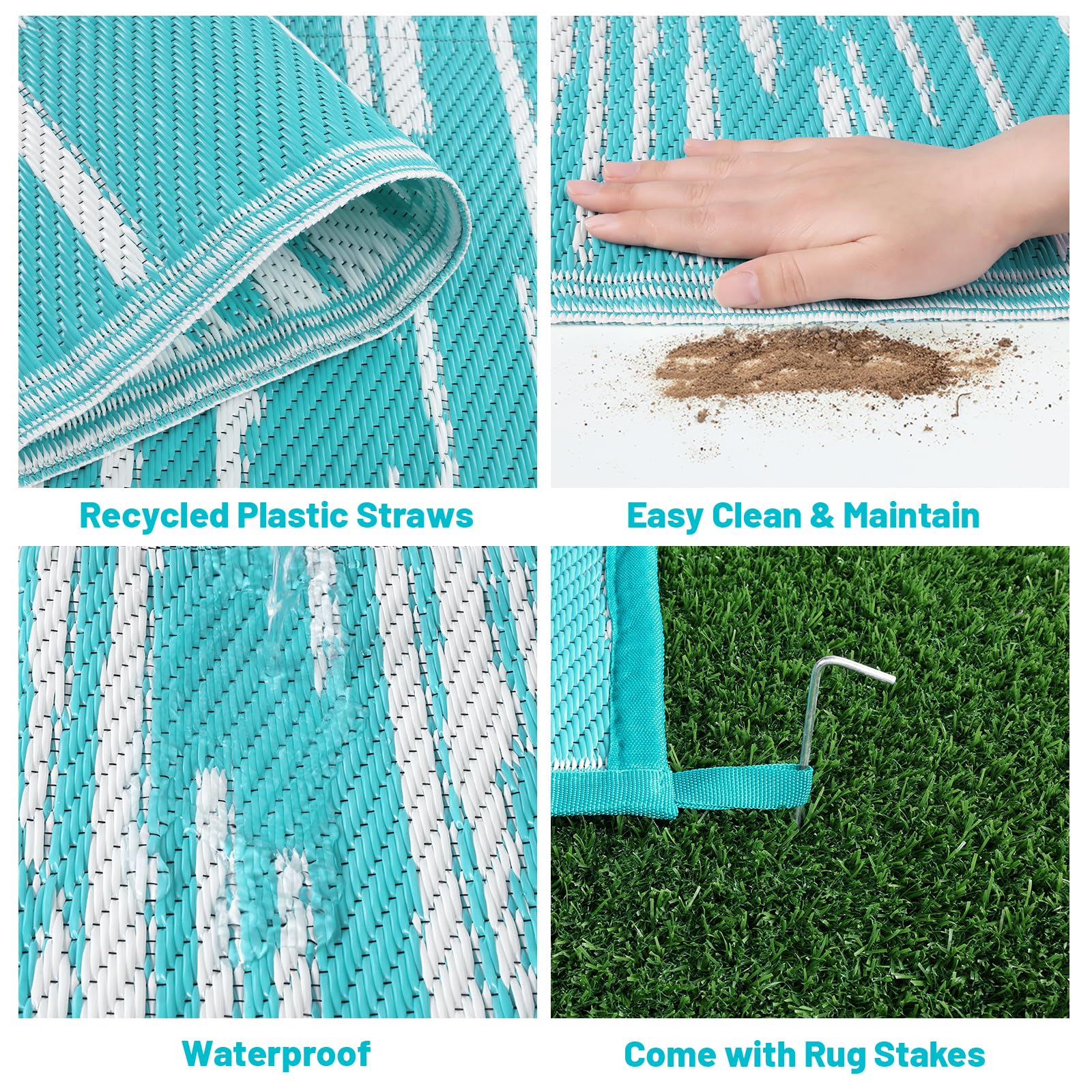 HEBE Alfombra al aire libre para patios, impermeable, 9 x 12 pies, reversible, de pajilla de plástico, extra grande, alfombra de camping para caravana, picnic, patio trasero, terraza, balcón, porche,