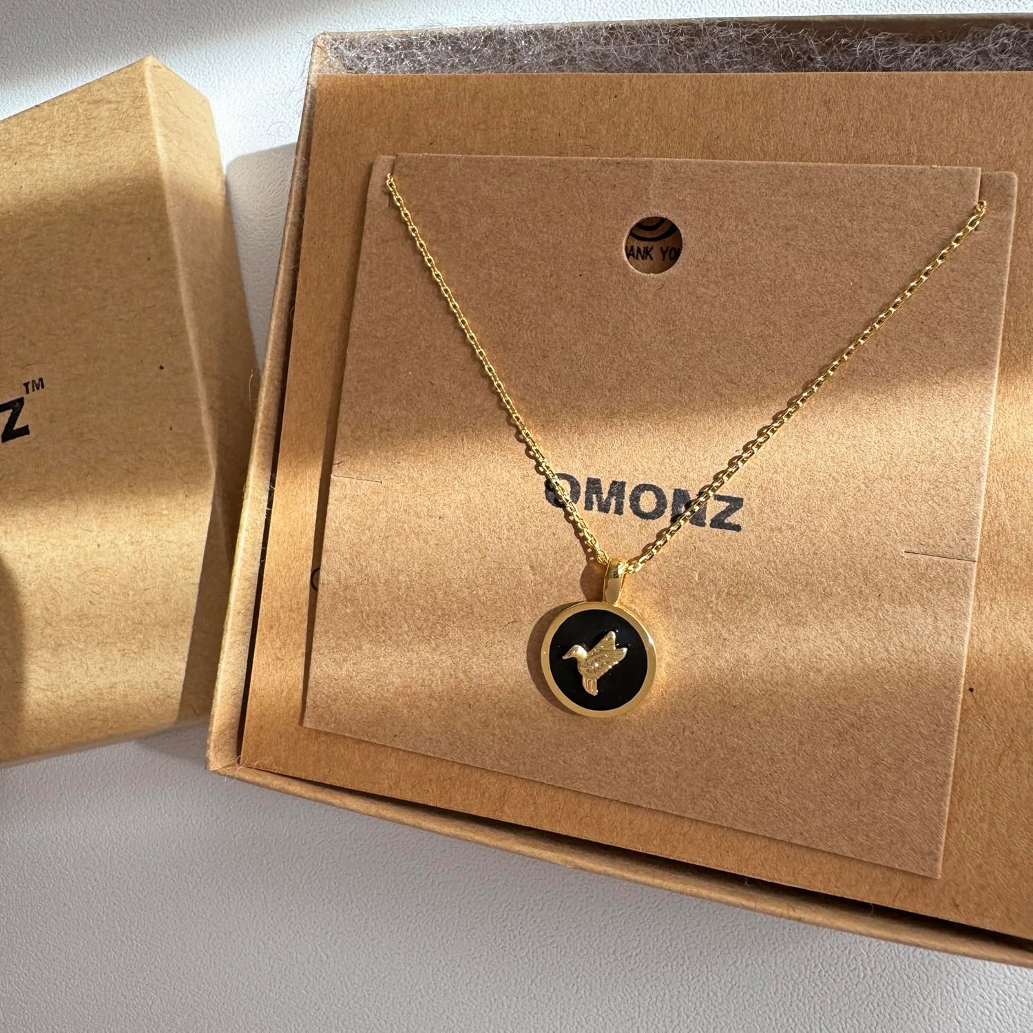 Hummingbird Pendant Bird Coin Charm Necklace Black Disc Medal Circle Pendant Bird Necklace 18K Gold Dipped