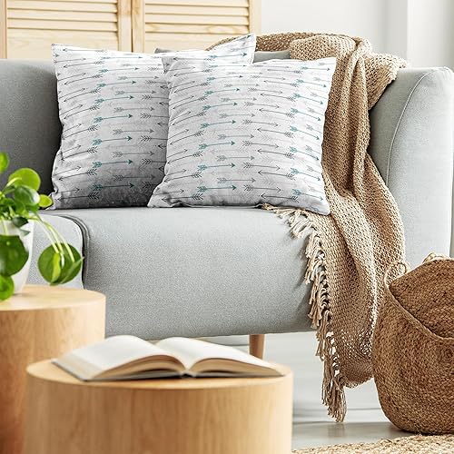 Miniatura 4 de Ambesonne Juego de 2 fundas de cojín color verde azulado, patrón de flecha retro en línea horizontal que se dirige a direcciones opuestas, impresión