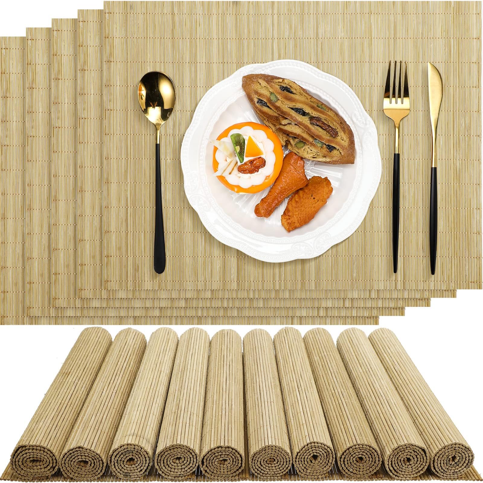 Set of 24 Bamboo Placemats 15.8x12 Inch Sushi Rolling Mat Japanese Style Wicker Placemats Washable Heat Resistant Table Mats for Dinner Kitchen Wedding Party(Natural)