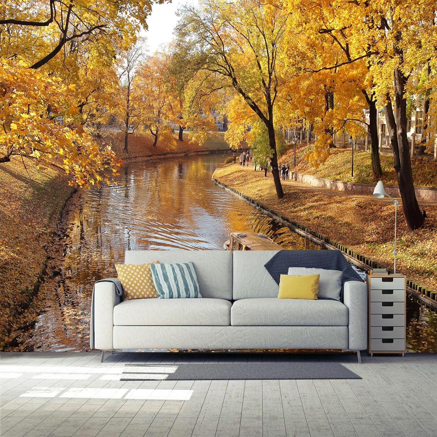 Panoramiczna tapeta drzewo włóknina krajobraz jesienny plakat Trompe l'oeil Mural 3D sztuka dekoracja ścienna salon sypialnia 450x315 cm 2664b
