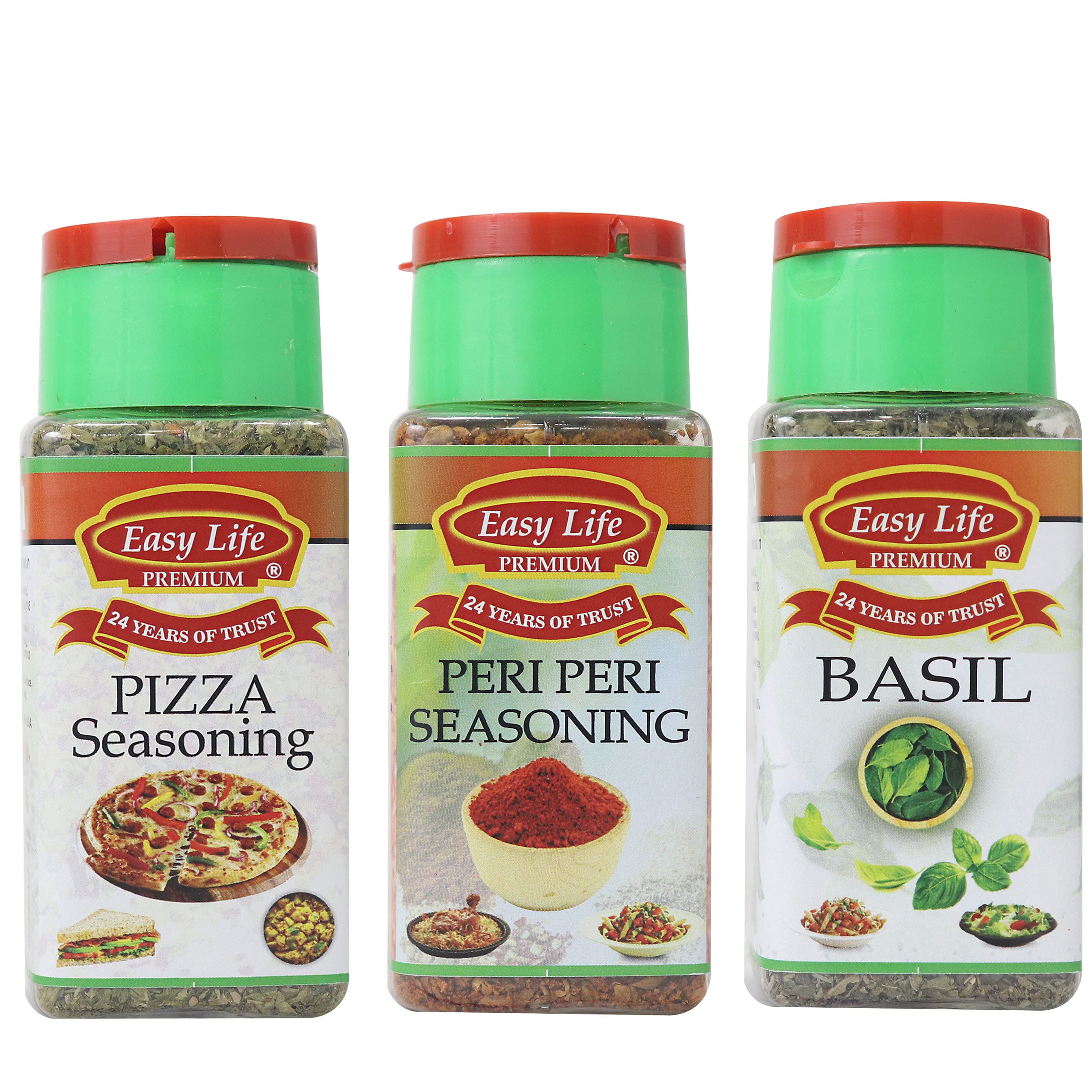 Easy Life Pizza Seasoning 22g + Peri Peri Seasoning 60g + Basil 22g (Pack of 3)
