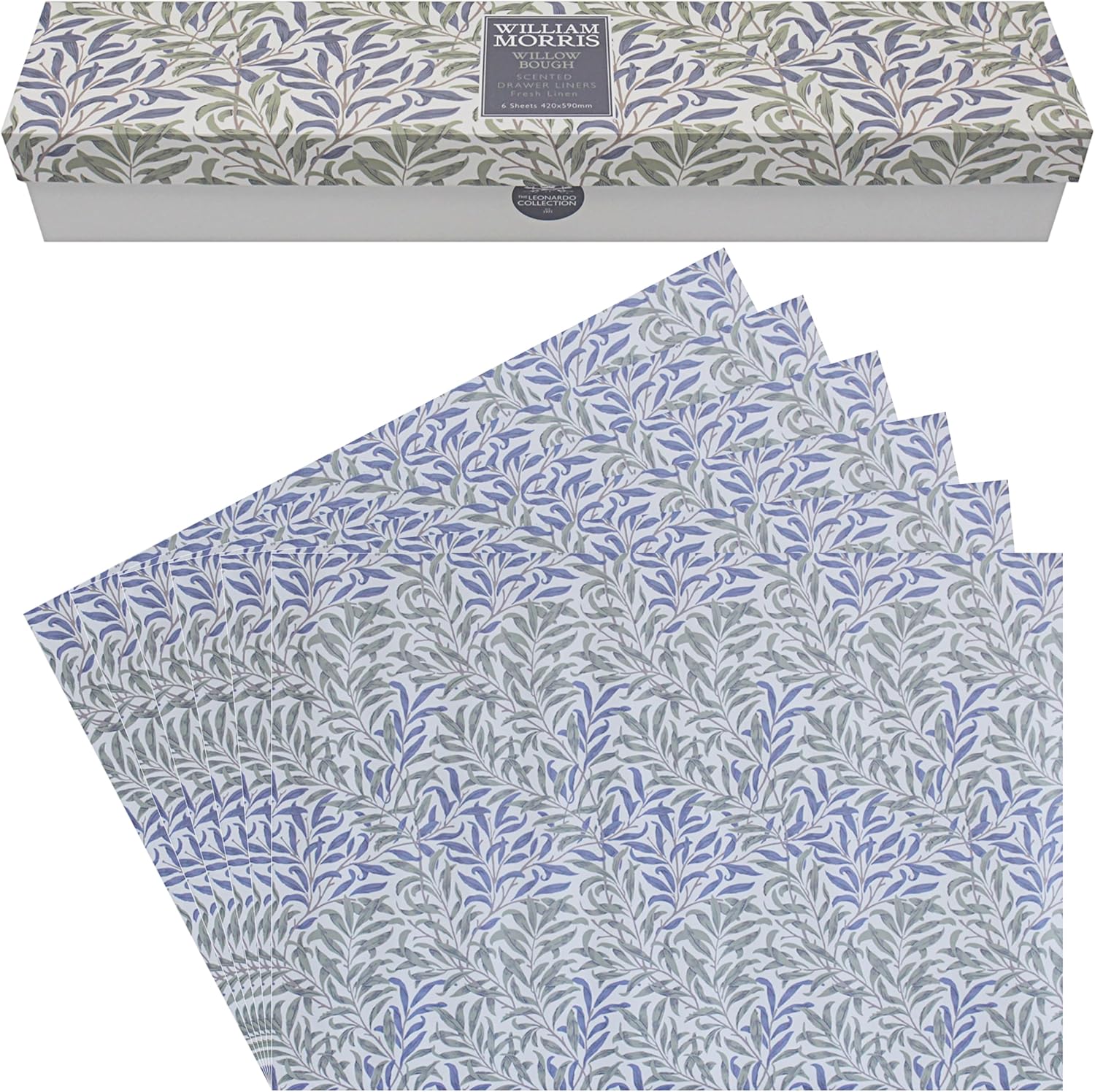 The Leonardo Collection Willow Bough Drawer Liners Fresh Linen by William Morris | Scented Paper Sheets for Drawers and Shelves | Decorative Storage Accessory | Elegant, Fragrant, and Easy to Use