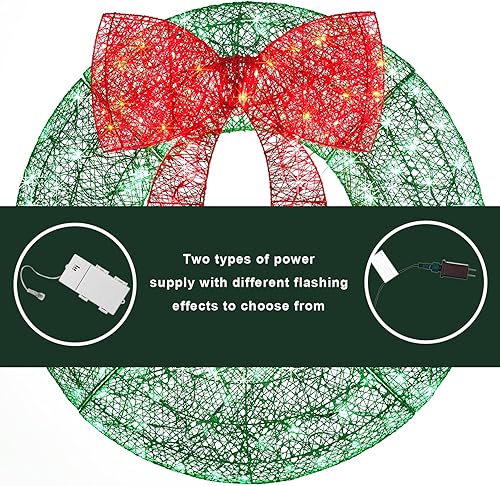 Miniatura 4 de Corona de Navidad de 36 pulgadas para exteriores, decoración navideña metálica iluminada con 140 luces LED con 4 bombillas parpadeantes incluidas
