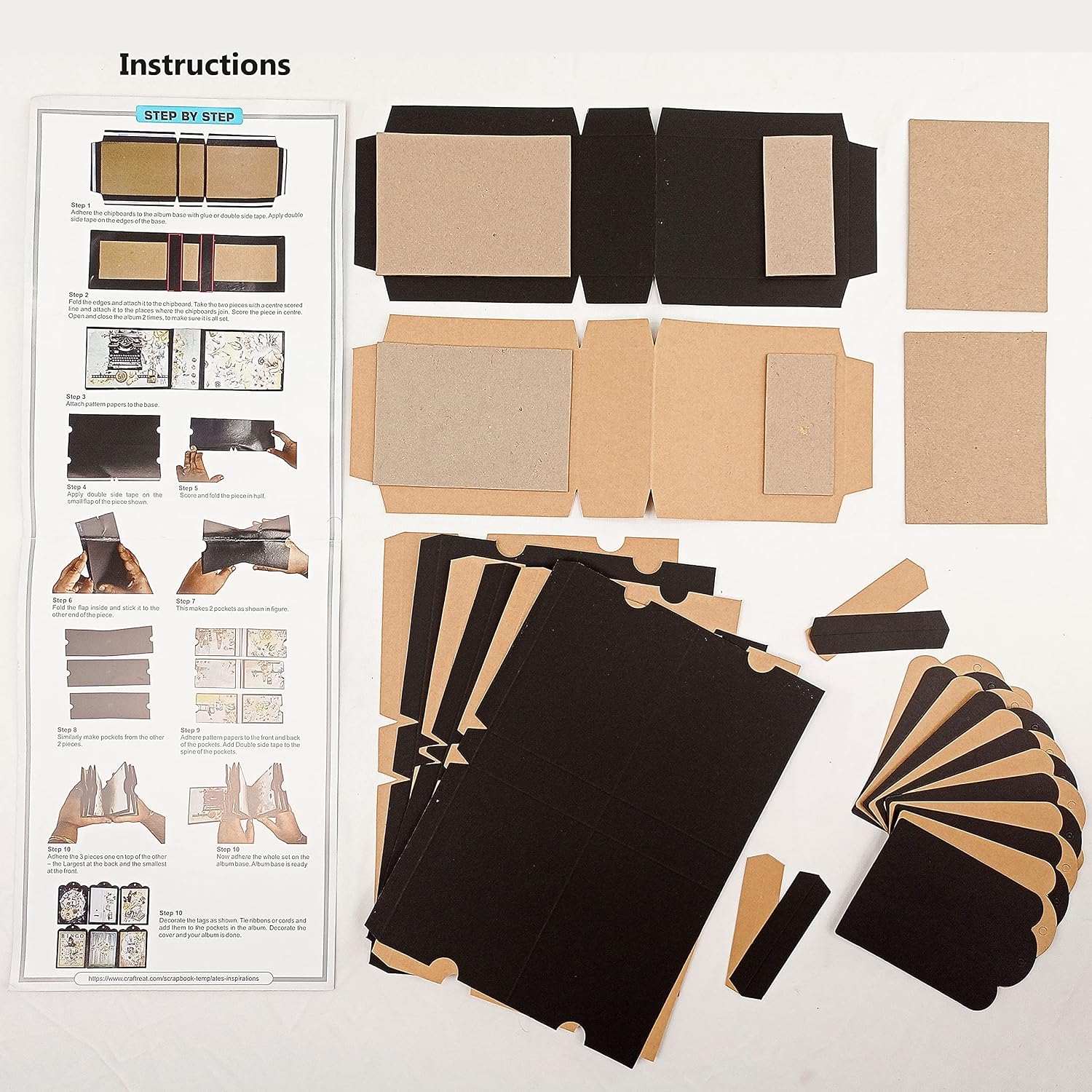 CrafTreat Pocket Tag DIY Scrapbook Blanks, 2 Mini Album Sets (Black & Kraft) with Precut Die Cuts - Image 3
