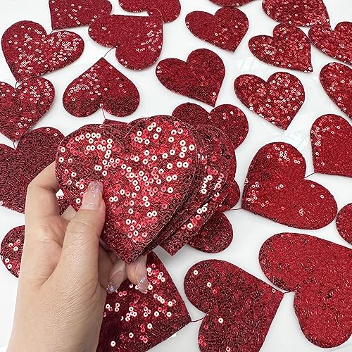 Miniatura 3 de Decoración de corazón rojo de doble cara, tela de lentejuelas en 3D, arte de pared para colgar en la pared, guirnalda de corazón para guardería,