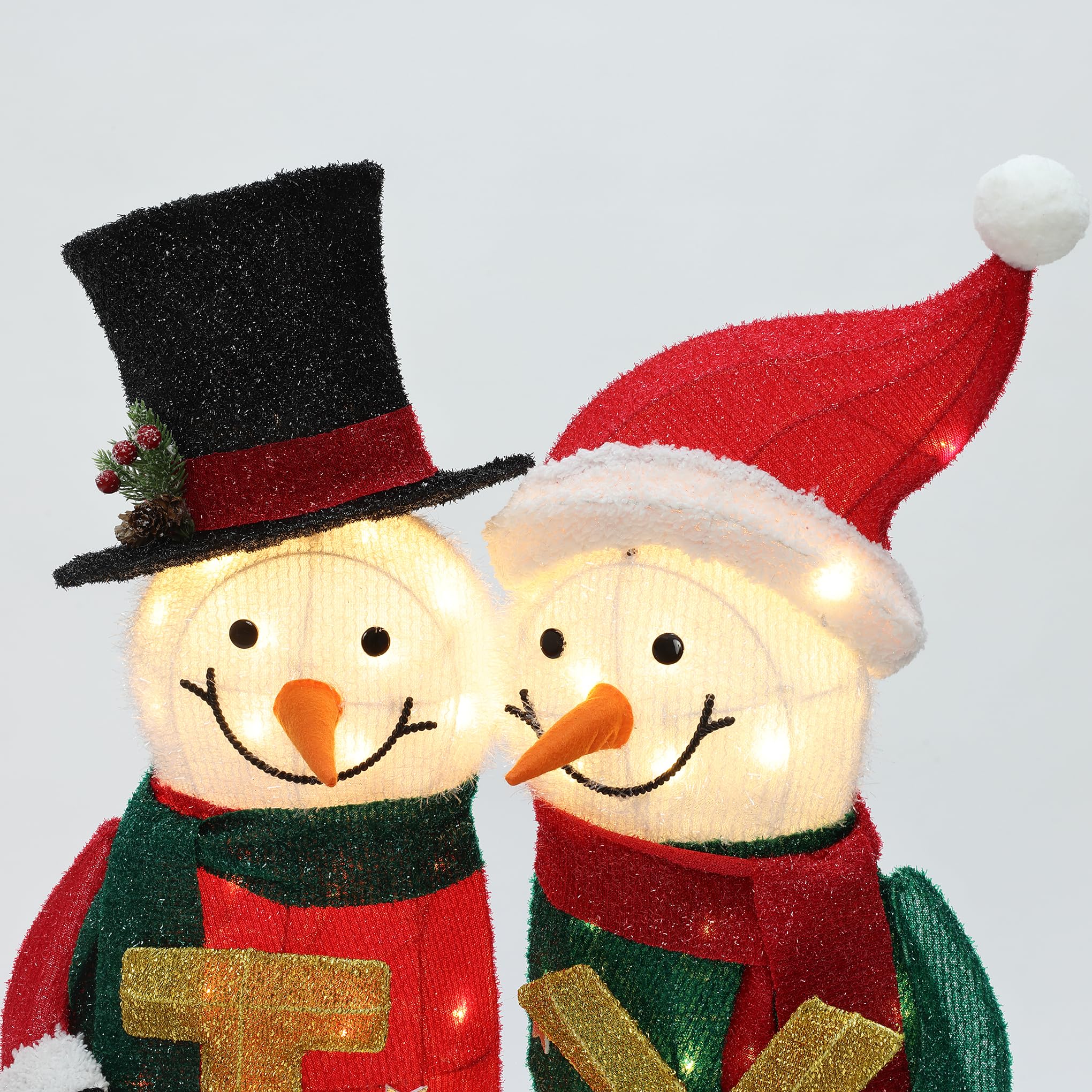 LuxenHome - Muñeco de nieve iluminado de 3 pies, decoración familiar al aire libre, muñeco de nieve con sombrero y bufanda, decoraciones navideñas iluminadas para interiores y exteriores para porche