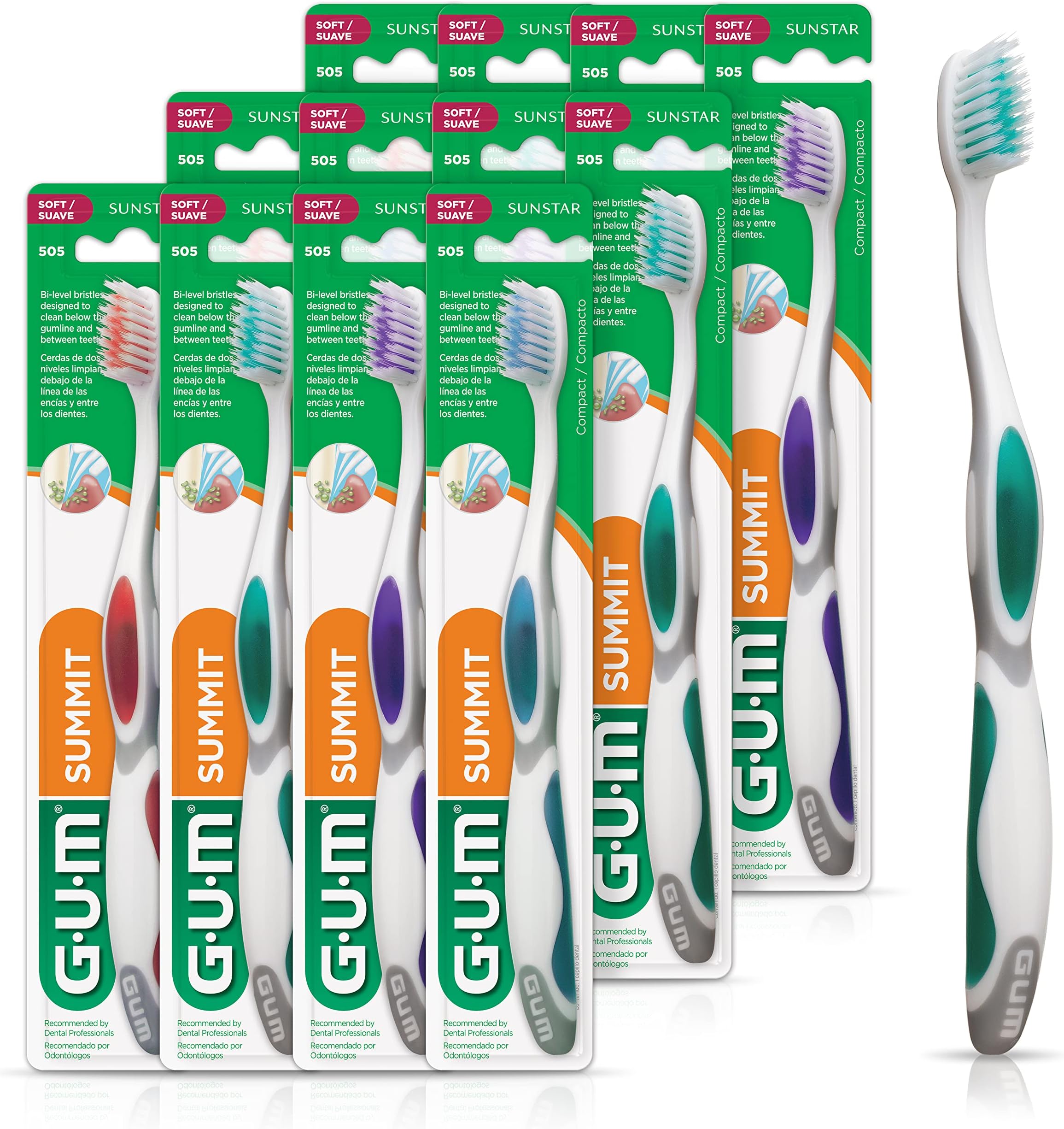 Summit+ Soft Toothbrush, Ultra Fine Tapered Bristles for More Effective Plaque Removal, Extra Soft Toothbrushes for Adults, 12 Count