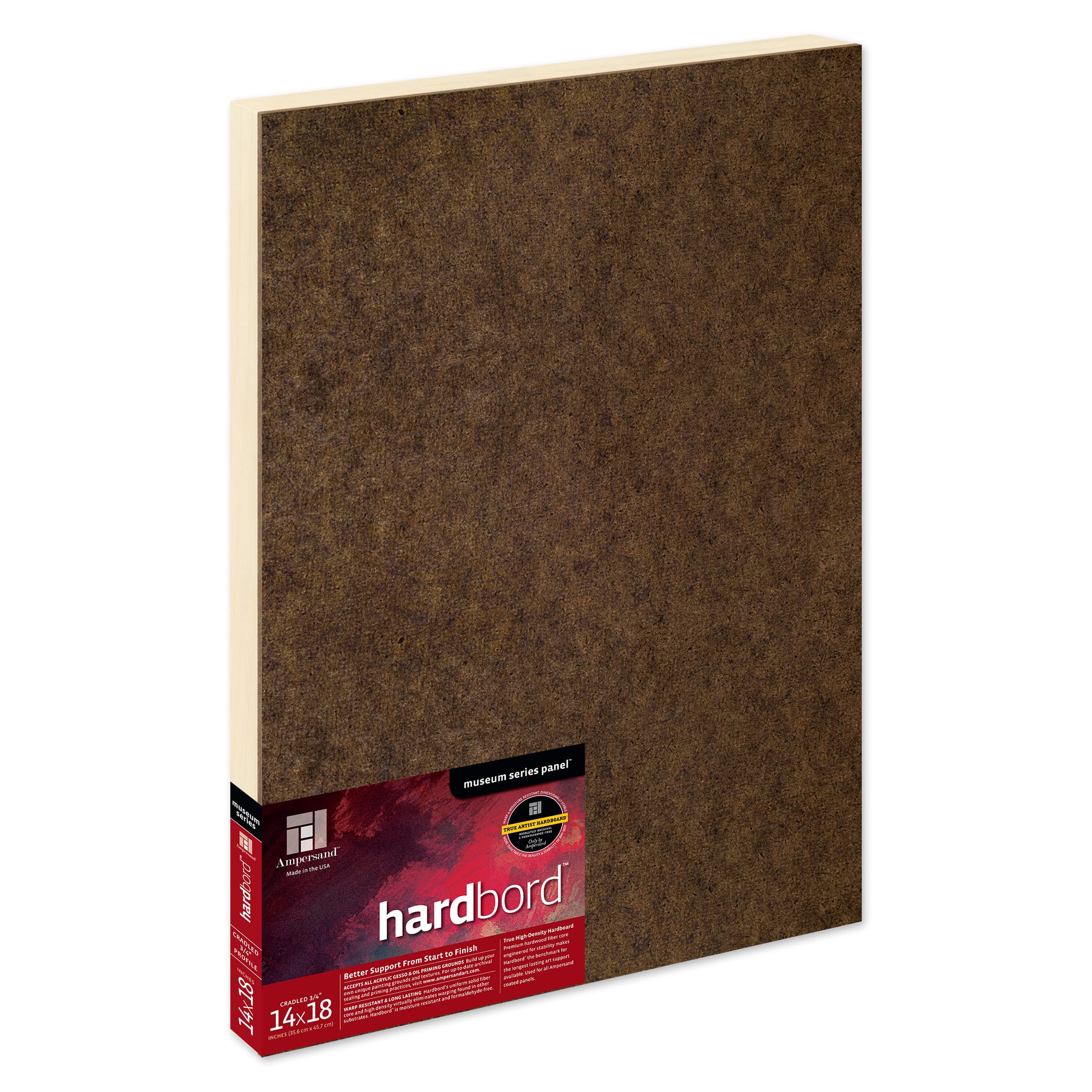 Ampersand Art Supply Hardboard Wood Painting Panel: Museum Series Hardbord, 14" x 18" 3/4 Inch Cradled Profile