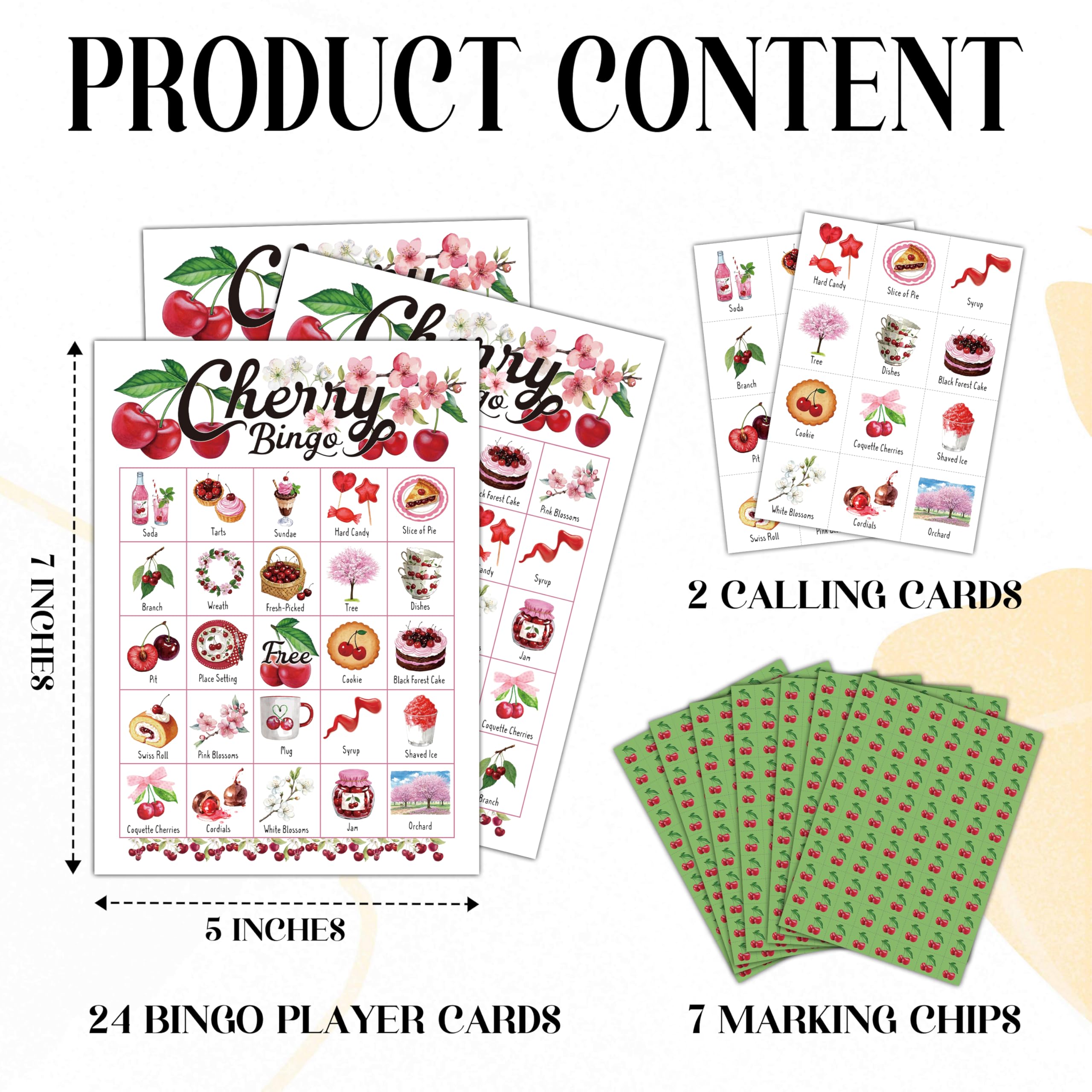 Carte da bingo Cherry per adulti, giochi di bingo di ciliegie per amici di famiglia, bomboniere estive per feste, forniture per decorazioni, Friuts Carta da gioco per attività all'aperto e al chiuso