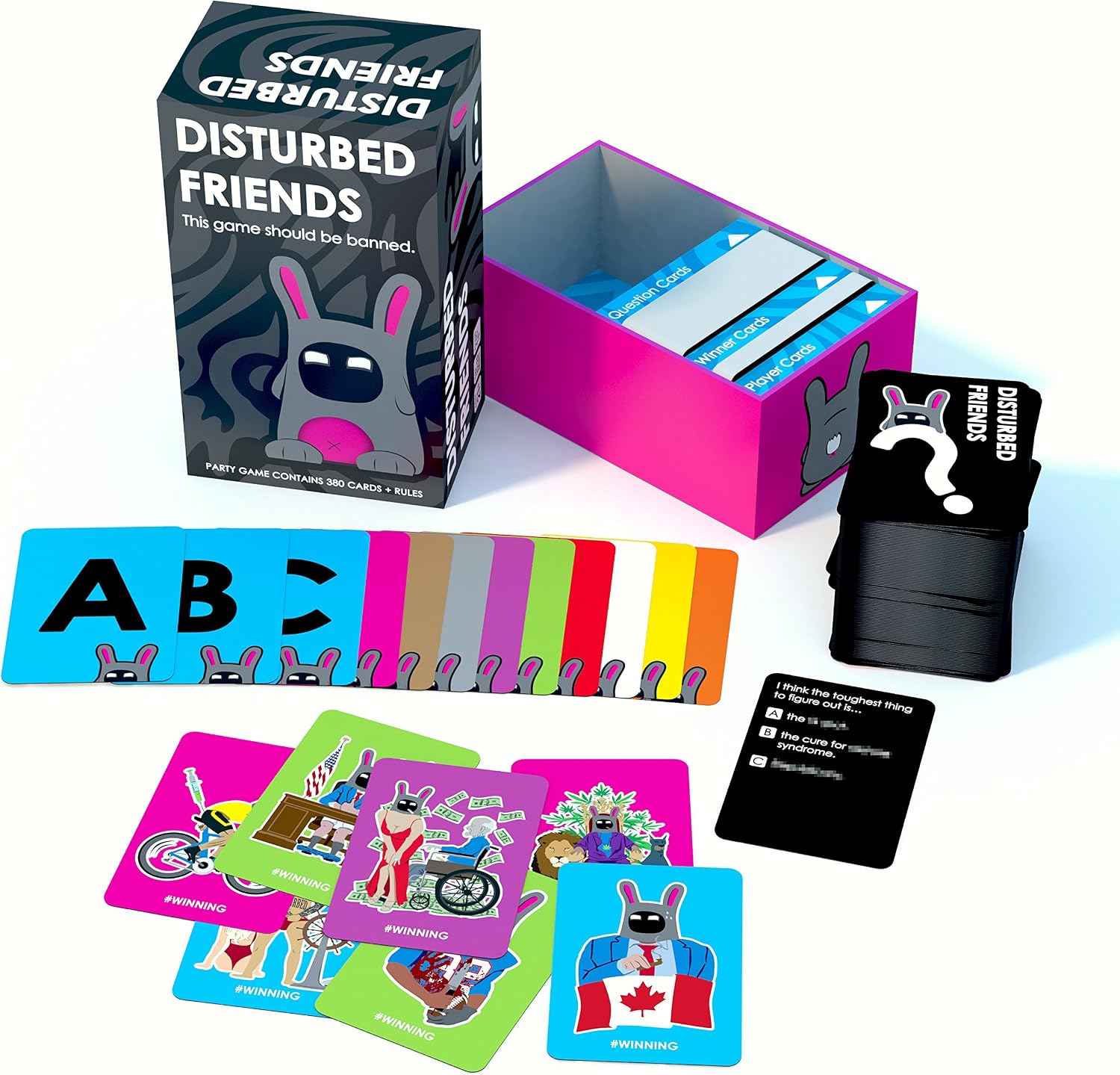 Disturbed Friends | A Party Game for Friends | Ideal for 4 Players | Fun Adult Game, Black and Pink