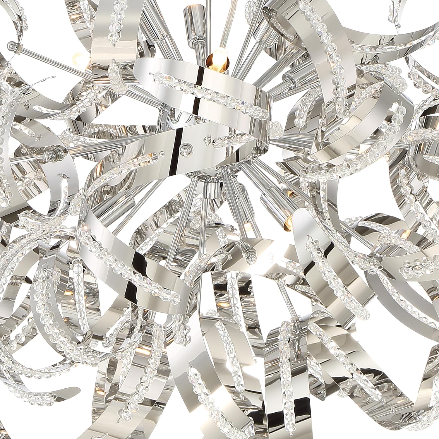 Quoizel Platinum Ribbons Pendant Light, 23 Inch 12-Light Crystal Chrome Modern Chandelier in Swirling Ribbon Pattern, Max Hanging Height 113", Ceiling Light for Hallway, Foyer, Living Room or Office