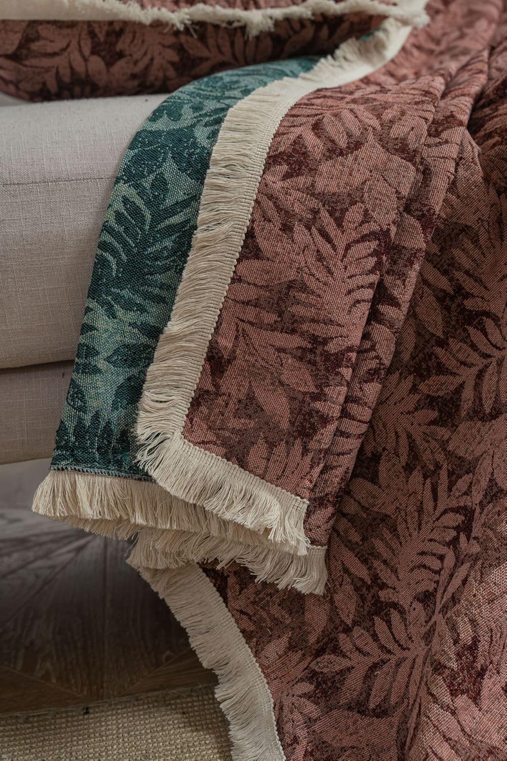 Bohemian Red Sofa Slipcover with Tassels, 50% Polyester 30% Linen 20% Cotton, Multi-Size Sofa Protector & Decorative Cover (70x70 to 70x165 Inch)