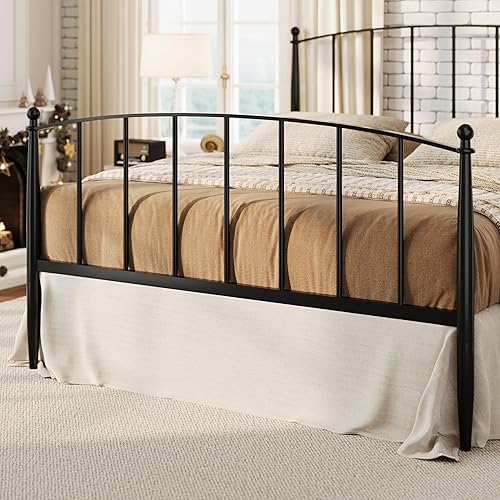 Miniatura 6 de SHA CERLIN Base de cama tamaño Queen, plataforma de metal con cabecera y estribo de estilo victoriano, fácil montaje, no necesita somier, color negro