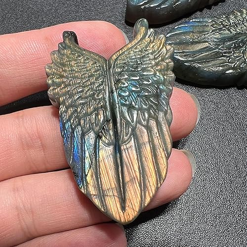 TEAMWILL 1 pieza de labradorita natural tallada a mano ala de ángel cráneo de cuarzo curativo Reiki figuras coleccionables, regalo de arte