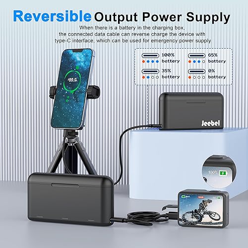 Miniatura 5 de Cargador de batería para GoPro HERO12HERO11HERO10HERO9 soporta carga inversa + 2 baterías compatibles con cámara original GoPro Hero 1211109