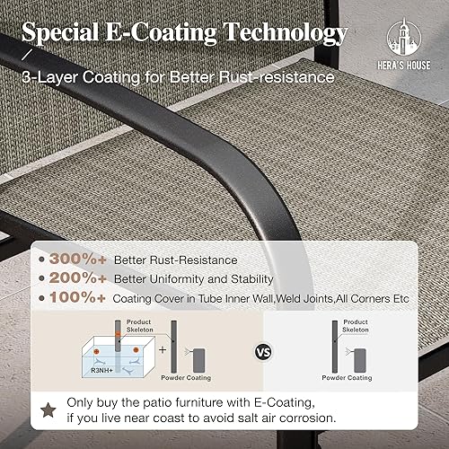 Miniatura 5 de HERA'S HOUSE Juego de comedor de patio de 5 piezas, juego de mesa y sillas al aire libre para 4, 4 sillas de comedor de textileno marrón, mesa de