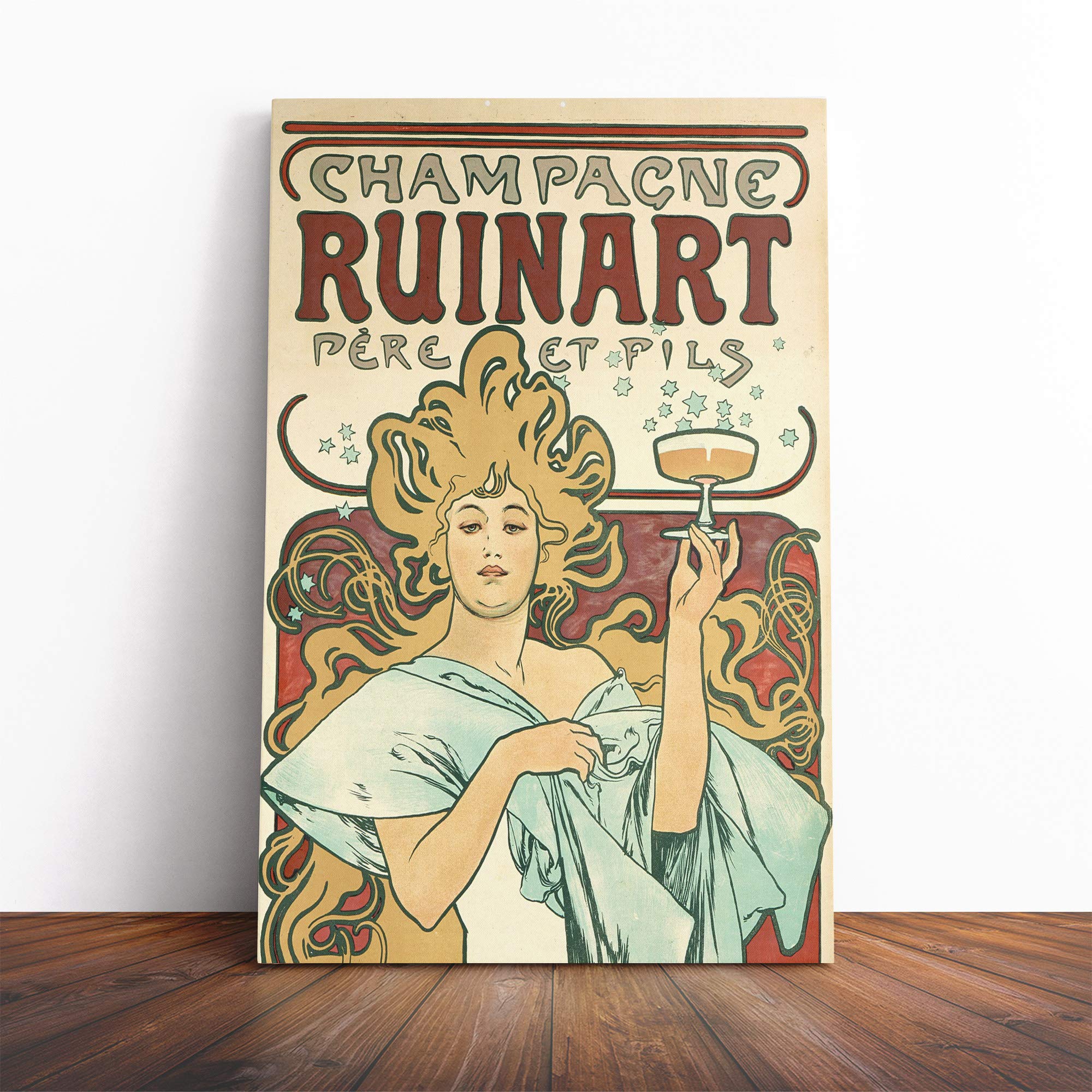 Alphonse Mucha Champagne Ruinart Canvas Print | Gallery Wrapped 30mm Frame Wall Art | 30x20 inches | Ready to Hang | Modern Picture | Living Room Bedroom Lounge Office